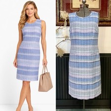 Talbots Blue Multi Tweed Stripe Sleeveless Shift Dress Lined Size 10💚🎀
