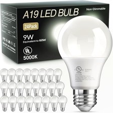 A19 LED Light Bulbs, 60 Watt Equivalent LED Bulb, 24 Pack 5000k Daylight