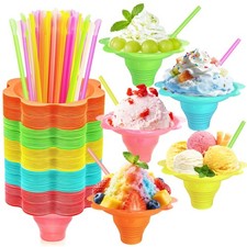 Colorful Flower Plastic Shaved Ice Cups, 200 Pcs 8 oz Snow Cone Cups with Spo...