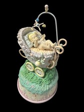 Vintage Enesco Small World Of  Music Baby Pram Music Box Hush Little Baby 1990