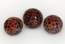 Set Of 3 VINTAGE MOSAIC GLASS BALLS FIGURINES HOLIDAY TABLE DECOR 4in/3in