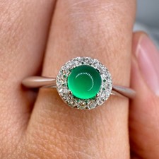 925 Sterling Silver Ring Round 4mm Natural Emerald Gemstone Zircon Jewelry Gift