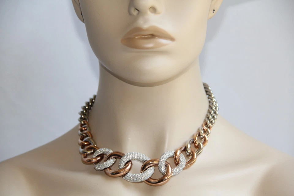 Collar de eslabones de oro rosa cristal pavé de Swarovski. Precioso collar llamativo Foto 2 de 4