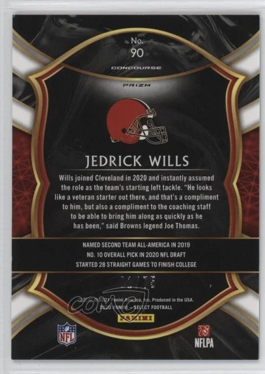 2020 Panini Select Concourse Purple Prizm /75 Jedrick Wills #90 Rookie RC - Image 2 of 2