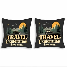 Set of 2 Vintage-Inspired Throw Pillow Covers 18x18in - Scenic Landscape 