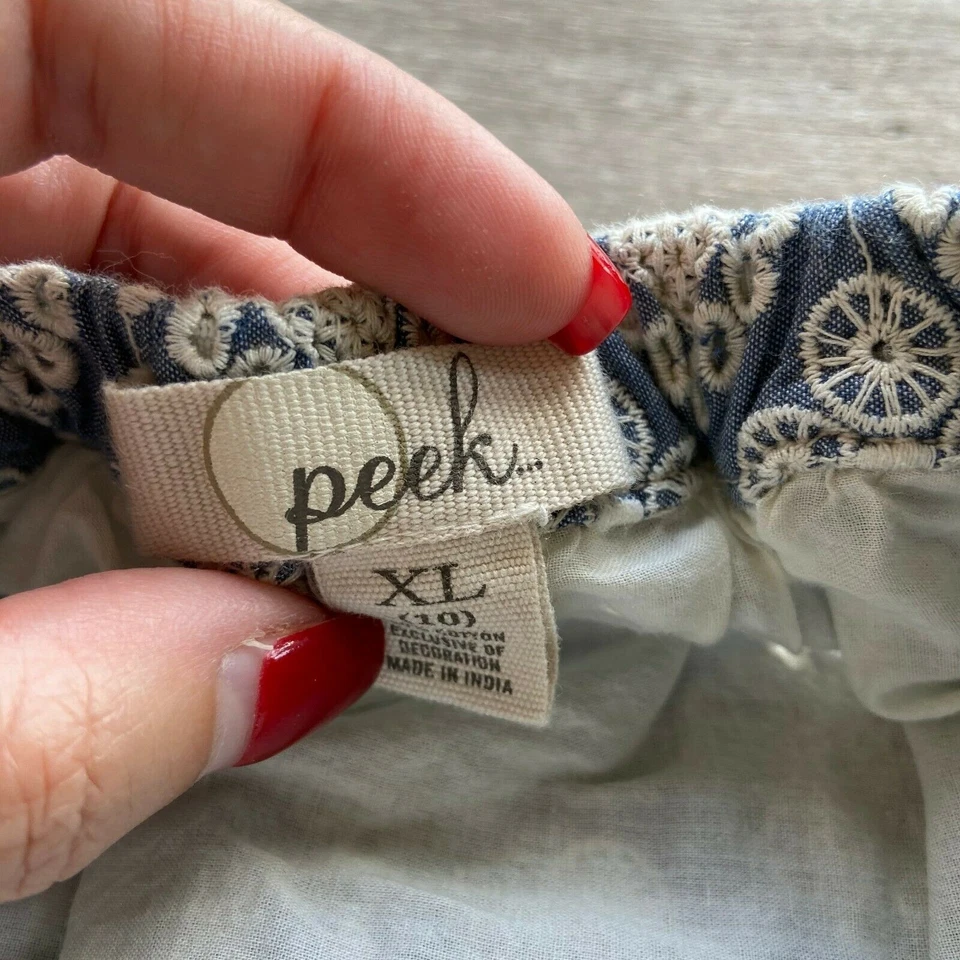 Falda Peek Niñas Talla 10 Extra Grande XL Azul Crema Cambray Cintura Elástica Foto 3 de 4