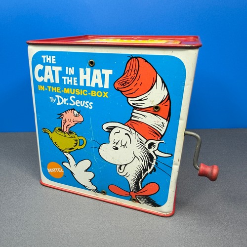 DR. SEUSS THE CAT IN THE HAT JACK IN THE BOX MUSIC BOX 1970 VINTAGE MATTEL TOY