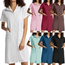 SIORO Women Zip-Front Robes Short Sleeve Bathrobes Waffle House Coat Loungewear