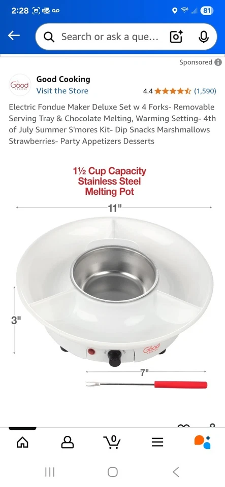 Juego para hacer fondue eléctrica de lujo con 4 tenedores - Bandeja para servir extraíble y chocola... Foto 4 de 4