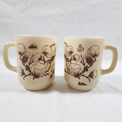 2 Cotton - Fire King Anchor Hocking USA Mugs Cups Country Super Rare Vintage