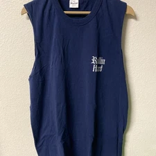 Vintage Rollin Hard Low Rider Muscle Tank Top Size XL Made In USA Navy Blue