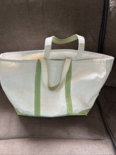 Vintage LL BEAN Boat Tote Huge L 22" Wide Natural Canvas Green