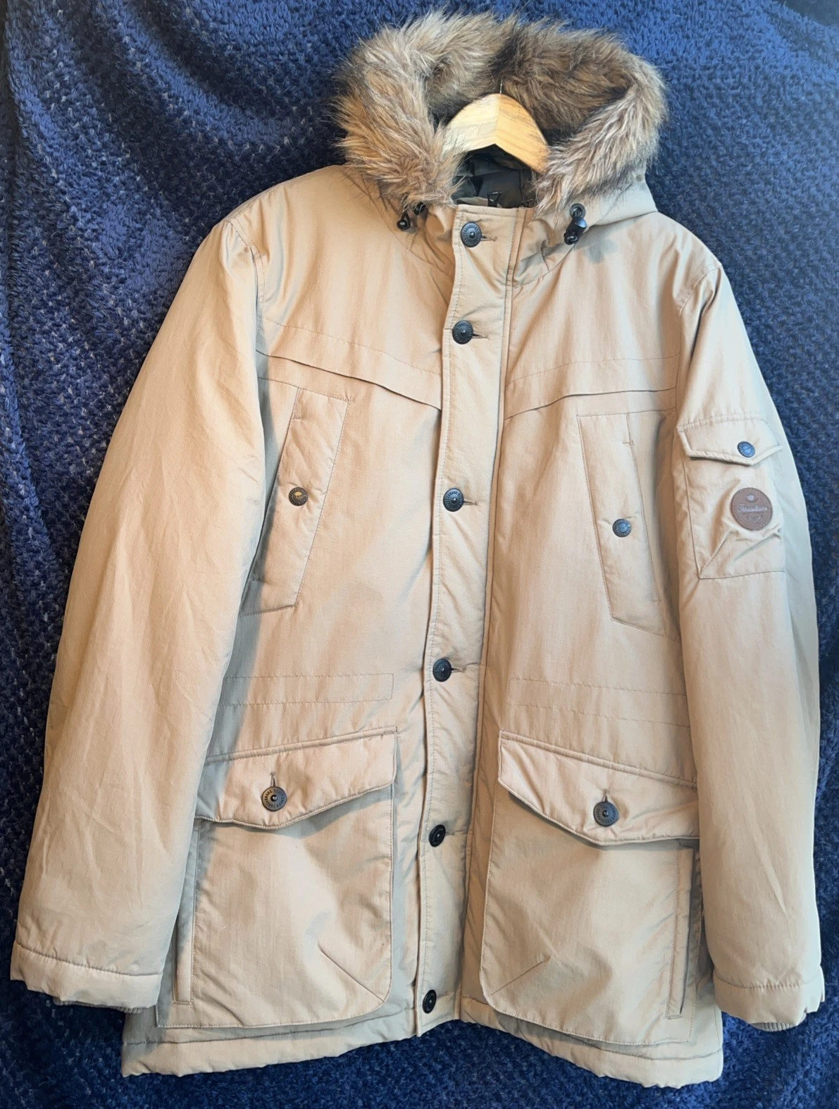 Threadbare XL Thermal Coat Jacket Khaki Hooded Faux Fur Zipped Pockets