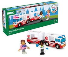 Brio 36035 Rescue Ambulance  Passenger Wagon w/ Lights  Sound 4 Pieces 3 NEW 