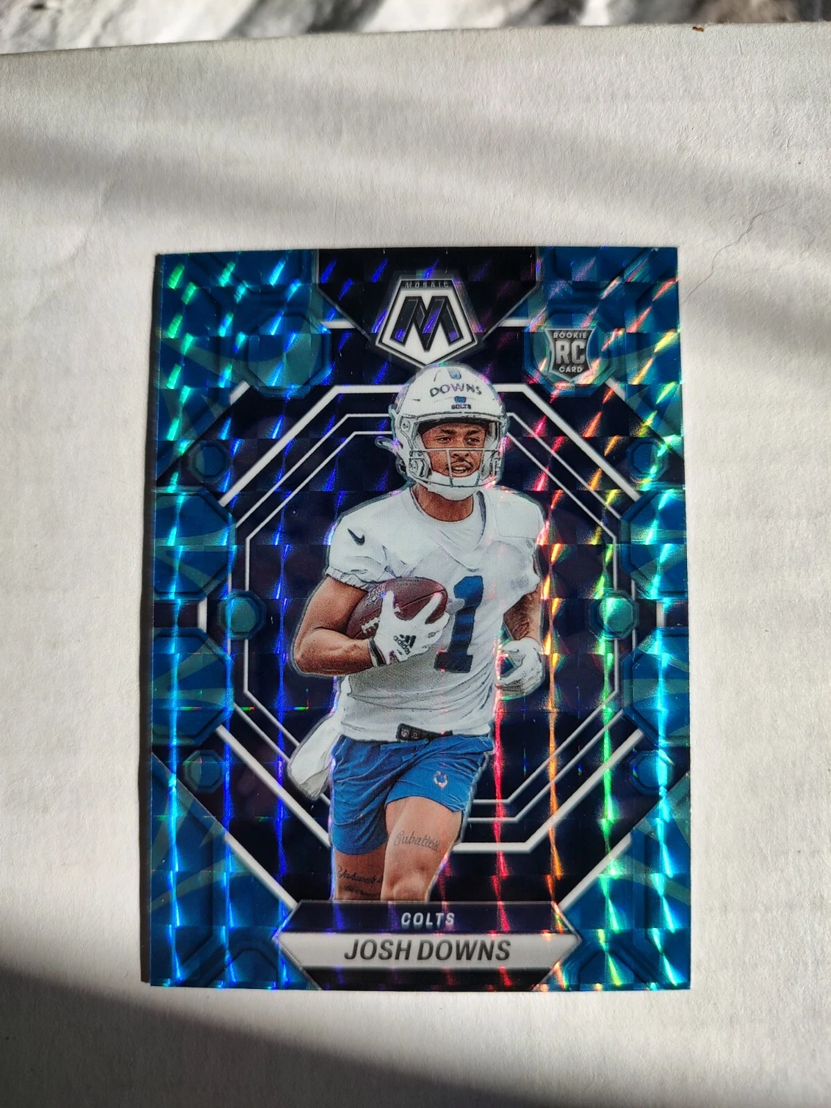 2023 Panini Mosaic - Rookies Reactive Blue Mosaic Prizm #339 Josh Downs (RC)