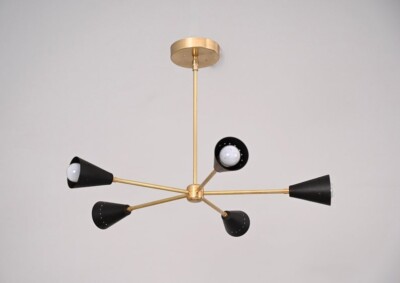 5 Lights sputnik Raw Brass chandelier light Fixture Mid Century