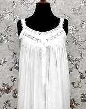 SoieRose 100 White Cotton Sleeveless Nightgown with Straps - SR-1015