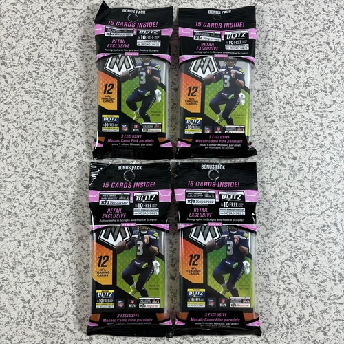 2021 Panini Mosaic Football 15 Card Cello Fat Pack Lot of 4 Camo Pink Parallels
