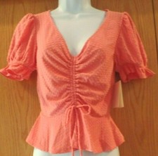 WOMEN'S, TOPS, BLOUSE, JUNIORS, PEACH, SHORT SLEEVE, NEW, SMALL