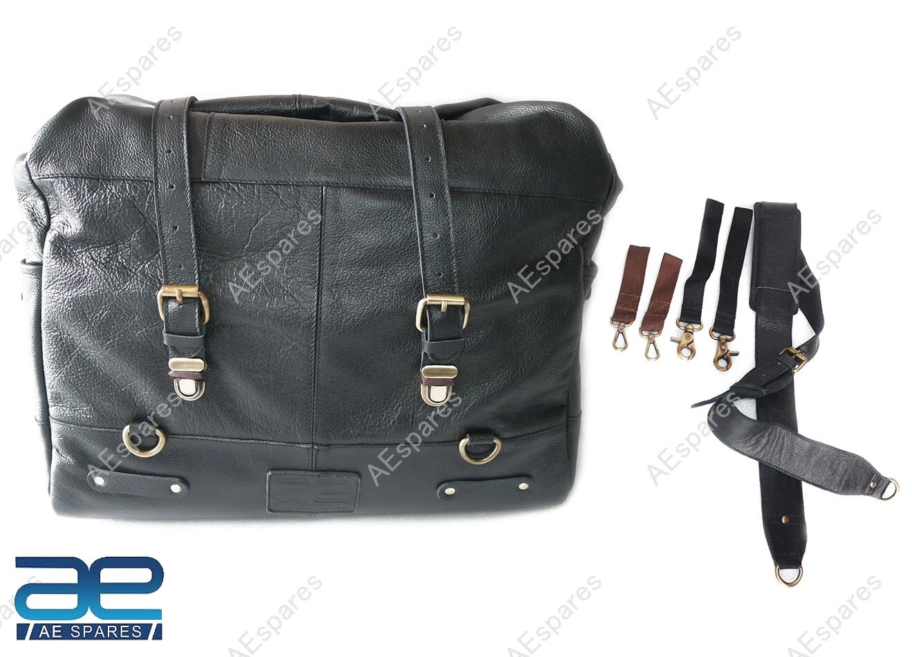 WANDERER LEATHER SADDLE BAG MOTORCYCLE PANNIER CUM MESSENGER BAG - BLACK