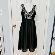 ALEXANDER MCQUEEN MCQ BABY DOLL EMPIRE WAIST STUDDED SHEER LITTLE BLACK DRESS 44