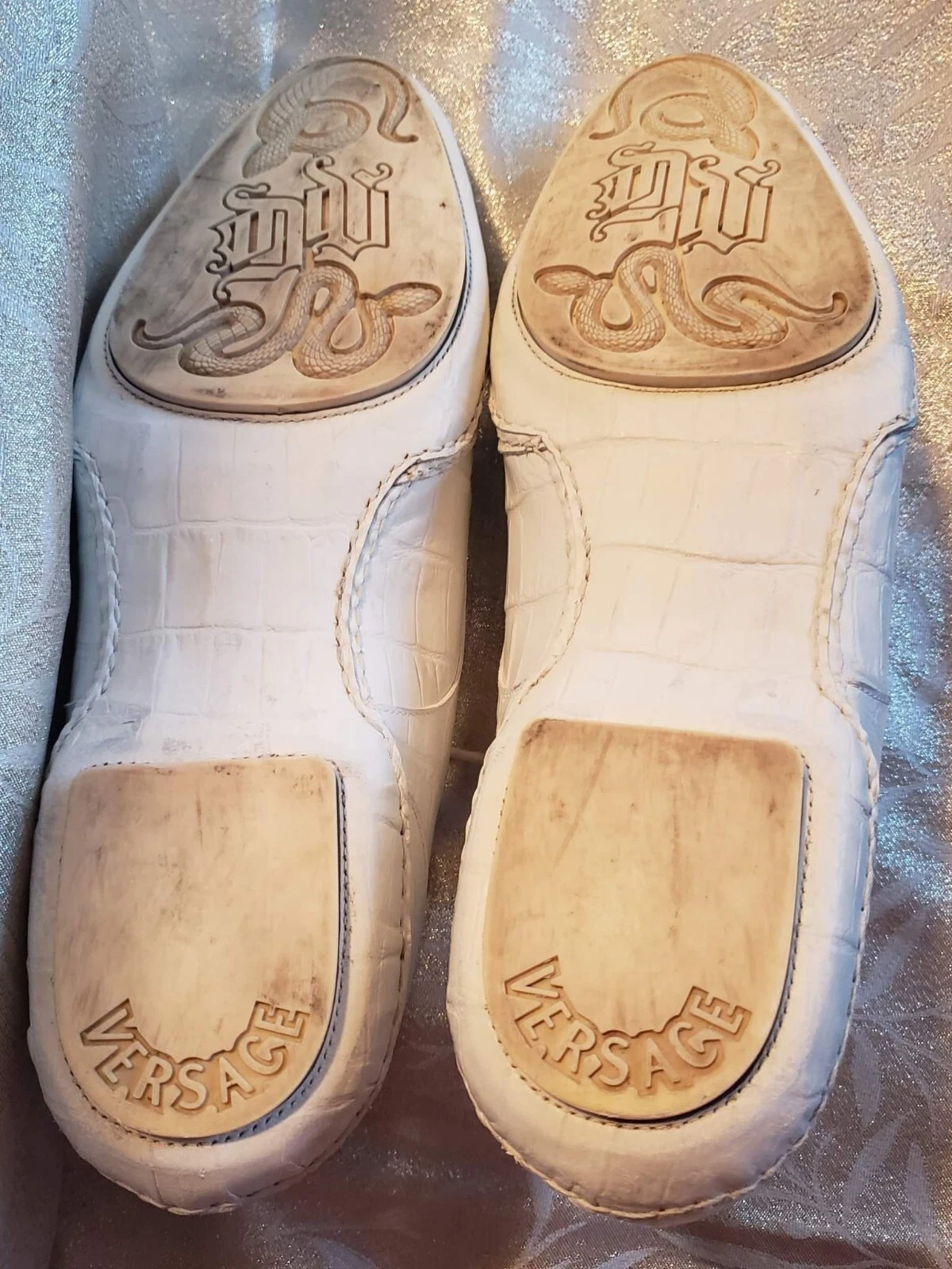 Abito uomo designer VERSACE BIANCO in PELLE goffrata SCARPE taglia 17