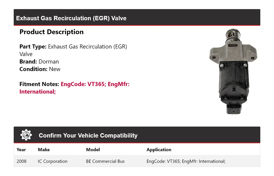 Autobús comercial Dorman EGR para IC Corporation BE 2008 válvula Foto 2 de 4