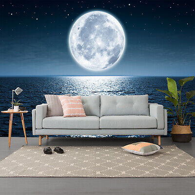 3d Full Moon Rising Over Ocean Self Adhesive Bedroom Wallpaper Wall Mural Poster Ebay