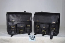 Top-Quality Genuine Black Leather Motorcycle Saddle 2 Side Bags  Panniers JMB TM