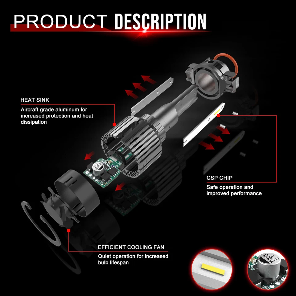 For 1997-2004 Dodge Dakota/Durango Bumper Dual Headlights W/LED Kit+ Fan Black - Image 4 of 4