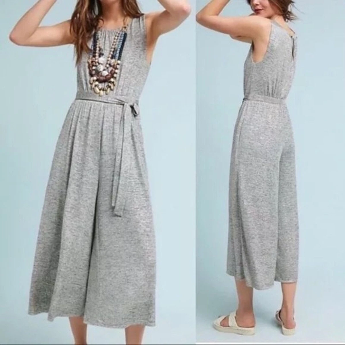 NEW Anthropologie Meadow Rue Wide Leg Jumpsuit Silver Sz S