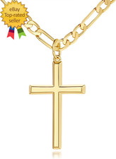 14K Gold Cross Necklace for Men Large Gold Cross Pendant Figaro Chain for Mens 1