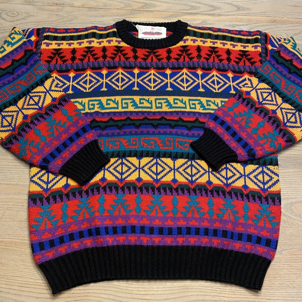 VTG Obermeyer Wild Aztec Geometric Mens S Crew Neck Wool Blend Denali Sweater - Image 2 of 4