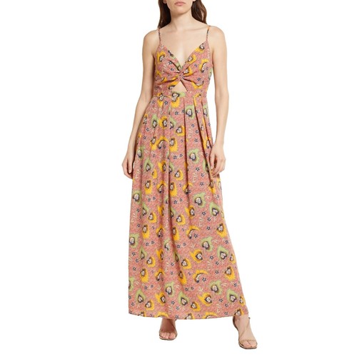 wrangler retro women's rust & coffee paisley maxi dress Retro Wrangler Rust Paisley Smocked Maxi Dress Sleeveless Square Neck Size S