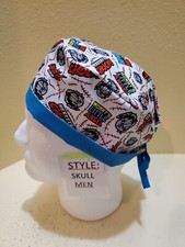 Chucky Stitches Men's Skull/Chemo Surgical Scrub Hat/Cap Handmade