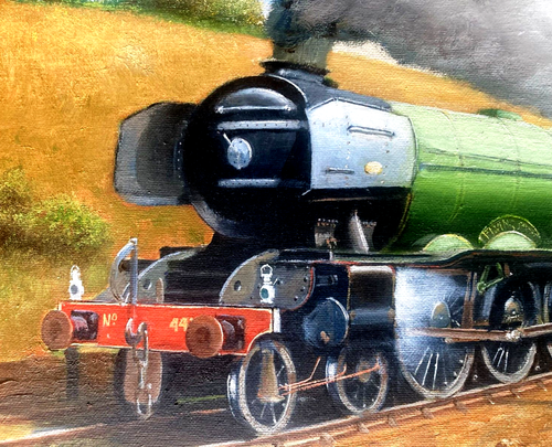 RAILWAY ART -QUALITY OIL PAINTING BY LISTED ARTIST R SIMM OF THE FLYING SCOTSMAN - Picture 3 of 13