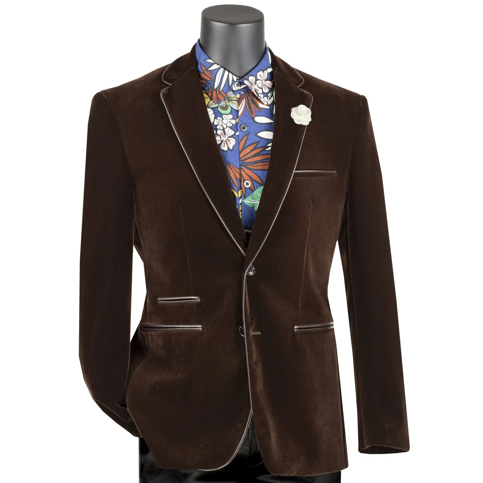 Blazer ajustado de terciopelo para hombre VINCI con ribete de cuero XS-5XL, 9 colores - NUEVO Foto 4 de 4