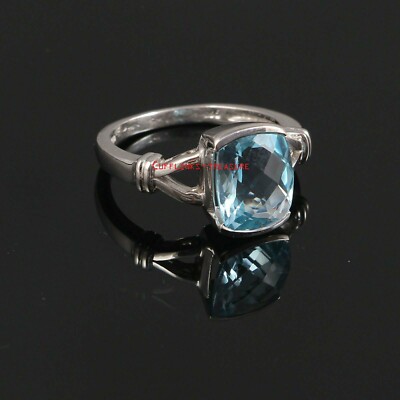 Natural Blue topaz Gemstone With 925 Sterling Silver Ring For Women's ...