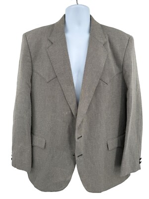 Vtg Circle S Dallas Black Gray Herringbone Western Sport Coat Blazer Mens Sz 46R