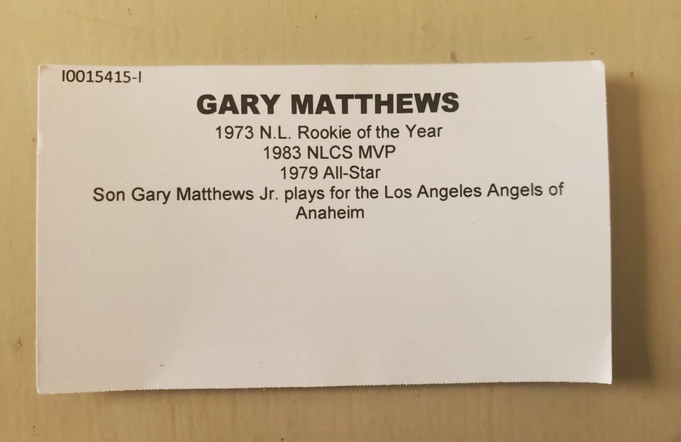 MLB - Gary Mathews - ROY 1973 - Béisbol firmado - Gigantes, Bravos, Filis, Cachorros Foto 3 de 4
