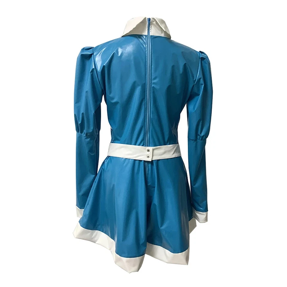 Vestido de mucama francés cuello alto uniformes de criada línea A de fiesta Sissy imitación PVC  Foto 2 de 4