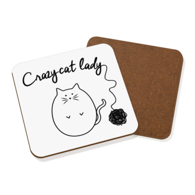 Ball Of Yarn Crazy Cat Lady Coaster Drinks Mat - Funny Kitten