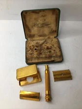Gillette Gold 1930 WINDSOR Ball Handle Double Edge Safety Razor Set in Case