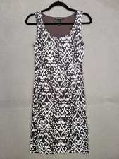 INC International Concepts Sheath Dress Sz S Brown White Printed Tiered Layered