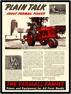 1942 Farmall M Ad 9'' x 12'' Metal Sign