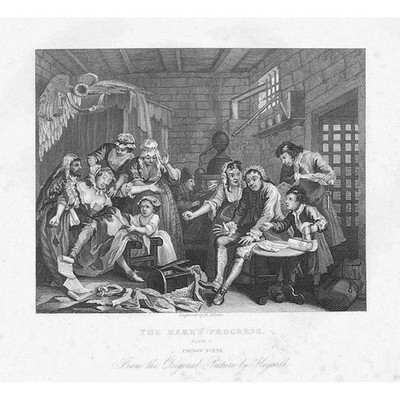 WILLIAM HOGARTH The Rakes Progress Plate VII - Antique Print 1861