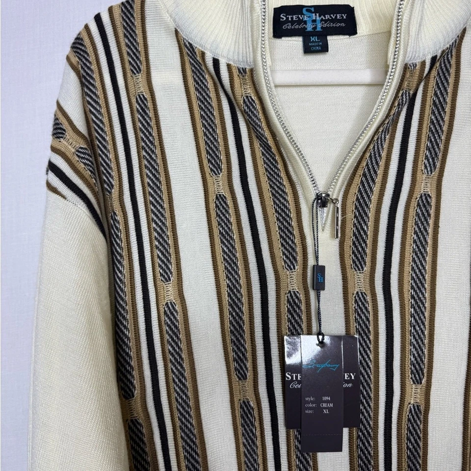 Suéter Steve Harvey Edición Celebridad Crema 1/4 Cremallera Texturizado Detalle Rayas Nuevo con Etiquetas Foto 4 de 4
