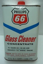Vintage Phillips 66 Glass Cleaner Concentrate Quart Metal Can Full NOS