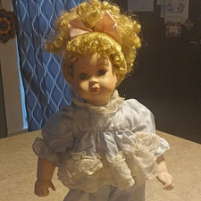 VTG Vinyl Girl Doll Blonde Curly Hair Blue Eyes Removable Outfit Clothes