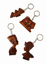 Set of 4 Egyptian Wooden Keychains Pharaoh & Pyramids Egypt Souvenir